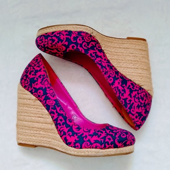 C LABEL PAISLEY PINK NAVY ESPADRILLES SIZE 5.5 - Picture 7 of 15